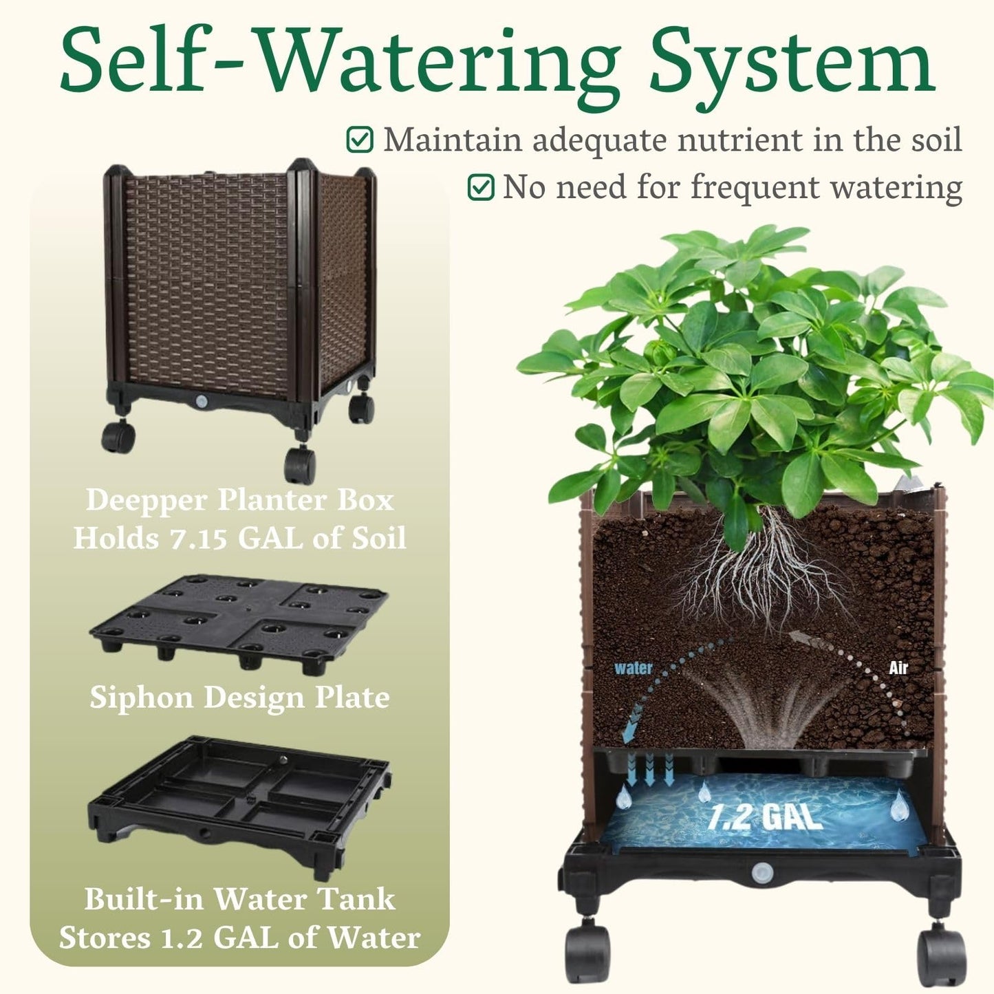 Raised Garden Bed Planter Box with Trellis | Self-Watering Tomato Planter with Wheels for Climbing Plants & Vegetable | Vertical Gardening Tomato Pot with Tomato Cage Indoor Outdoor Patio Greenhouse