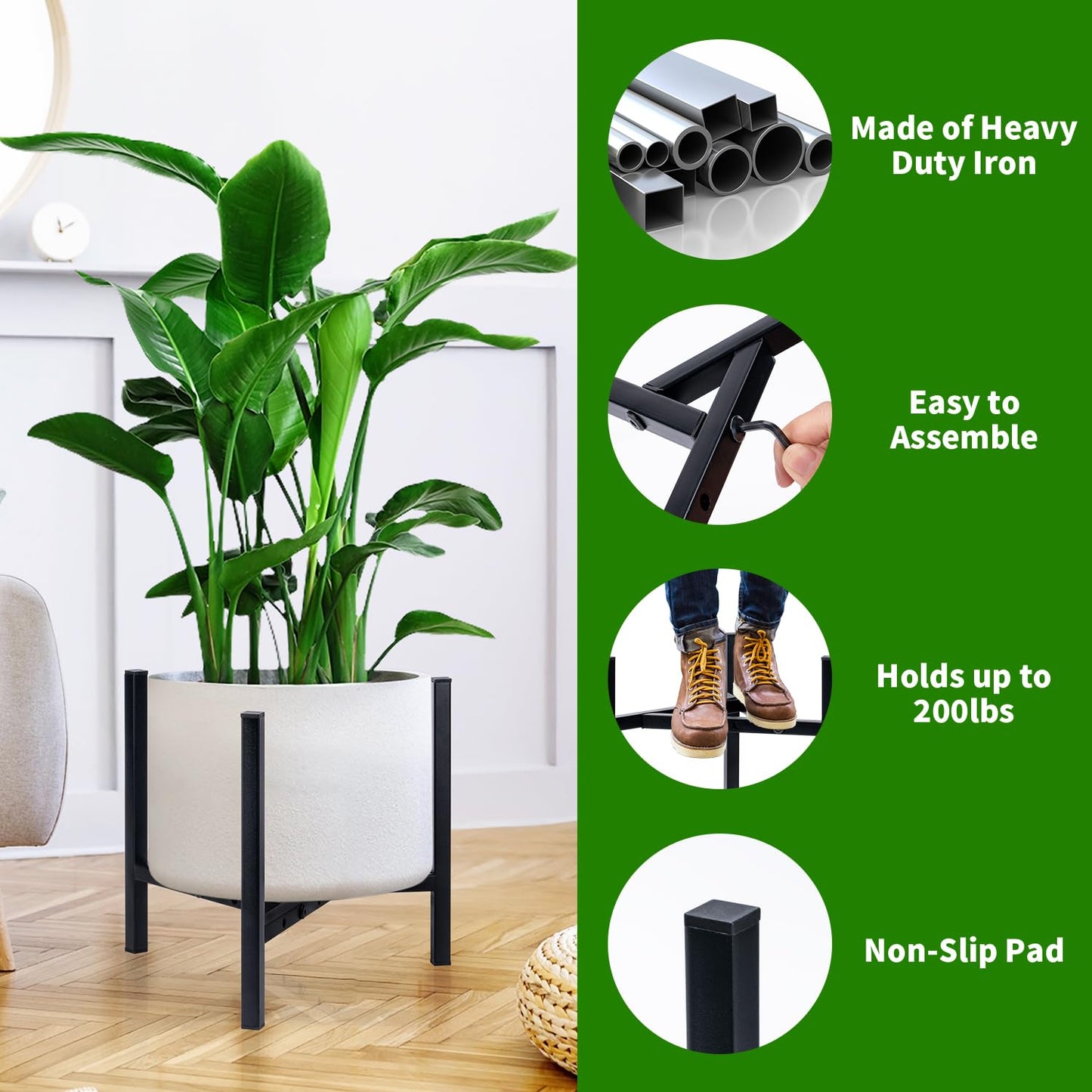 Airpark Plant Stand Indoor Adjustable, Metal Modern Plant Stand, Heavy Duty Stable Plant, Fit 8-12 inch Pots, Number of Items-2, Color-Black (Pot & Plant Not Included)
