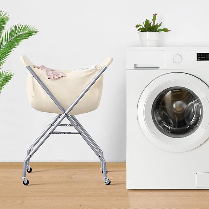 ELYKEN Laundry Cart with Wheels, 32”H Easy Rolling Laundry Hamper with