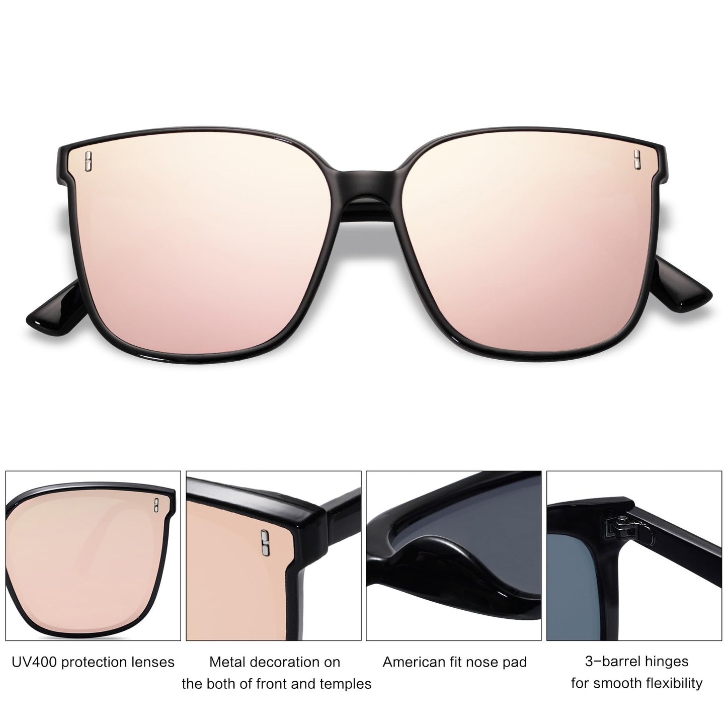 SOJOS Sunglasses for Women Men Vintage Style Shades SJ2157,Black/Pink