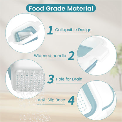 ROTTOGOON Collapsible Colander Set with Strainer Bowl, 2 in 1 Fruit Washing Basket with Strainer, 5 + 3 QT Plastic Colanders for Kitchen, Foldable Double Layered Colanders Bowl for Vegetable, Grey