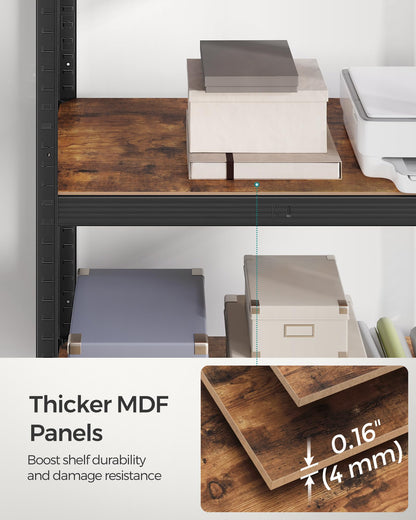SONGMICS Shelving Unit, 30 x 75 x 150 cm, 650 kg Load Capacity (130 kg per Shelf), Industrial, Adjustable Storage Shelves, for Living Room, Kitchen, Garage, Rustic Brown and Black GLR030B01