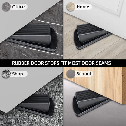 Door Stoppers, 4 Pack Premium Rubber Stoppers Wedge, Stops for Carpet Heavy Duty Door, Bottom of on Tile, Concrete, Carpet, Wooden Floor (Black)