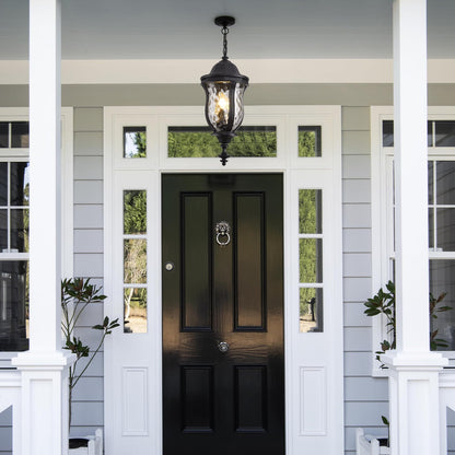 Smeike Large Outdoor Pendant Light Fixtures, 23.6'' Exterior Hanging Lantern Porch Light Adjustable, Black Hanging Lamp Farmhouse Exterior Chandelier Ceiling Mount for Entrance Patio