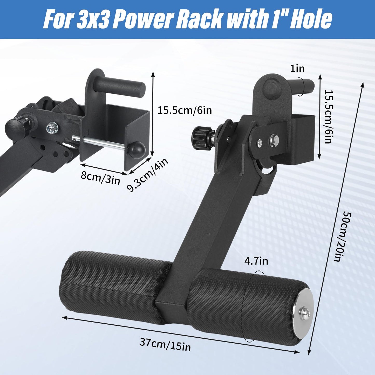 Nordic Hamstring Curl Squat Rack Attachment for 3x3 Power Rack with 5/8" or 1" Hole - Adjustable Power Rack Leg Lock with High-Density Recovery Foam Padding, Home Gym Equipment for Leg Workouts
