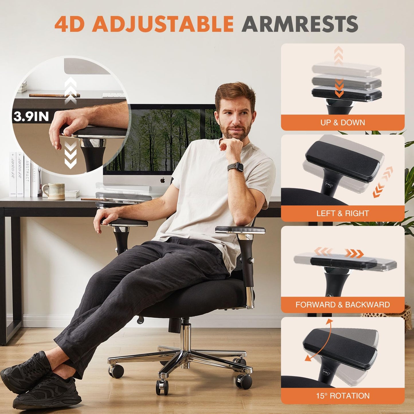 Sweetcrispy Ergonomic 500lbs Wide Heavy Duty Big and Tall Home Office Chair with Adjustable Lumbar Support and Wheels, 3D Armrest, for Adults