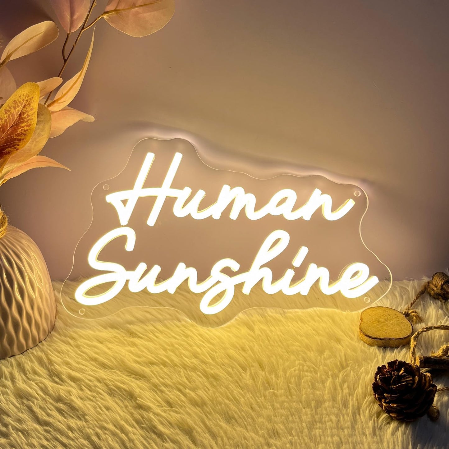 Human Sunshine Neon Sign for Wall Decor Customized Led Neon Light Sign Personalized Birthday Marry Wedding Christmas Gift Sign Party Bedroom Bar Home Room (Warm White,35×20.2 CM)