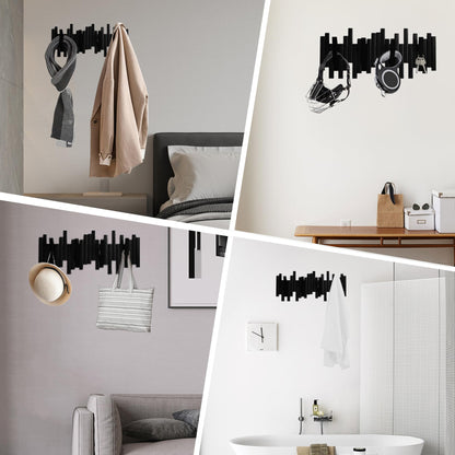 MinBoo Bamboo Multi Hook Coat Rack -Decorative Hooks for Wall Modern, Unique, Space-Saving Coat Hanger with 4 Flip-Down Hook for Hanging Coats, Christmas Decorations Wall Hooks for Hanging,Black