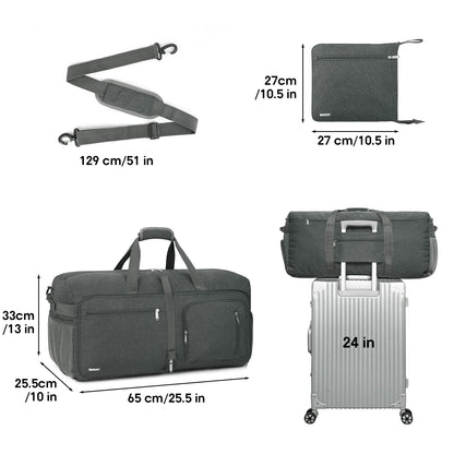 WANDF Travel Duffle Bag 65L Shoes Compartment Foldable Overnight Weekender Bag Carry On Bag for Men Women (Grey)