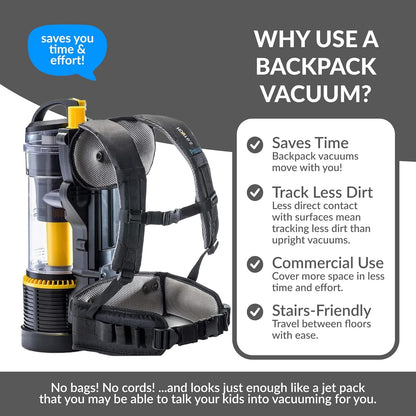 Prolux 2.0 Commercial Bagless Backpack HEPA Vacuum - Pro Model with Power Nozzle