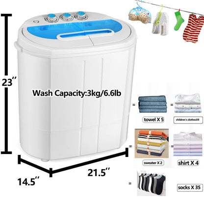 Tiktun Portable Washing Machine,Mini Twin Tub Washing Machine w/Wash and Spin Cycle,13lbs Capacity For Camping,Apartments,Dorms,RV