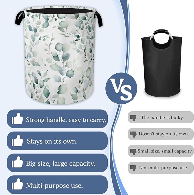 Eucalyptus Spring Botanical Laundry Basket, Foldable Oxford Cloth Laundry Hamper