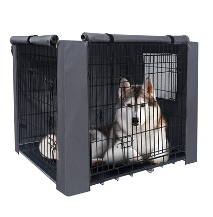 PETKEI Dog Crate Cover for Dog Crate Medium, Durable Polyester PU Coated Dog Cage Cover Designed for 1 & 2 Door Cage, Includes 1 Breathable Mesh Window & 1 Pocket for 30 Inch Dog Crate(Cover Only)