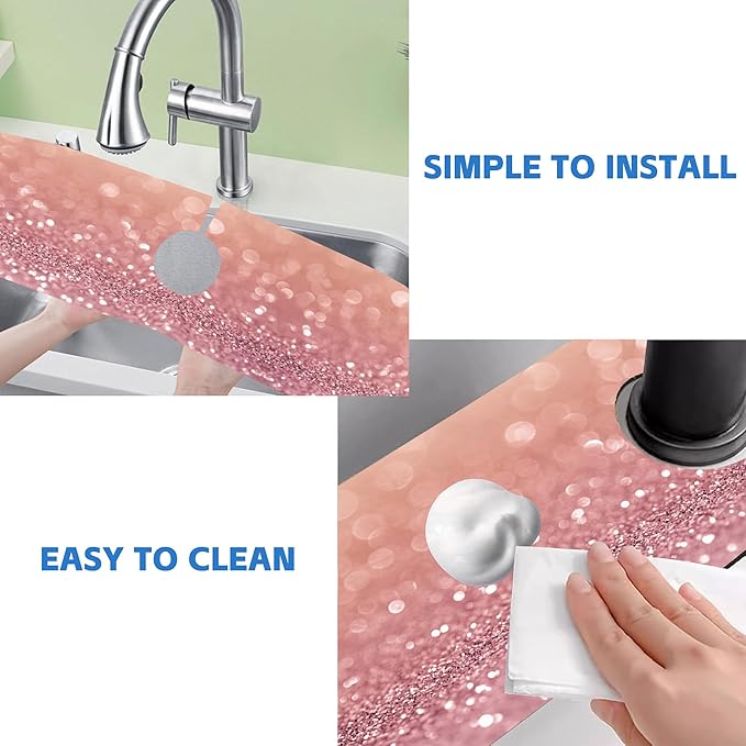 Abstract Pink Glitter Diamond Sink Faucet Absorbing Mat Sink Splash Guard