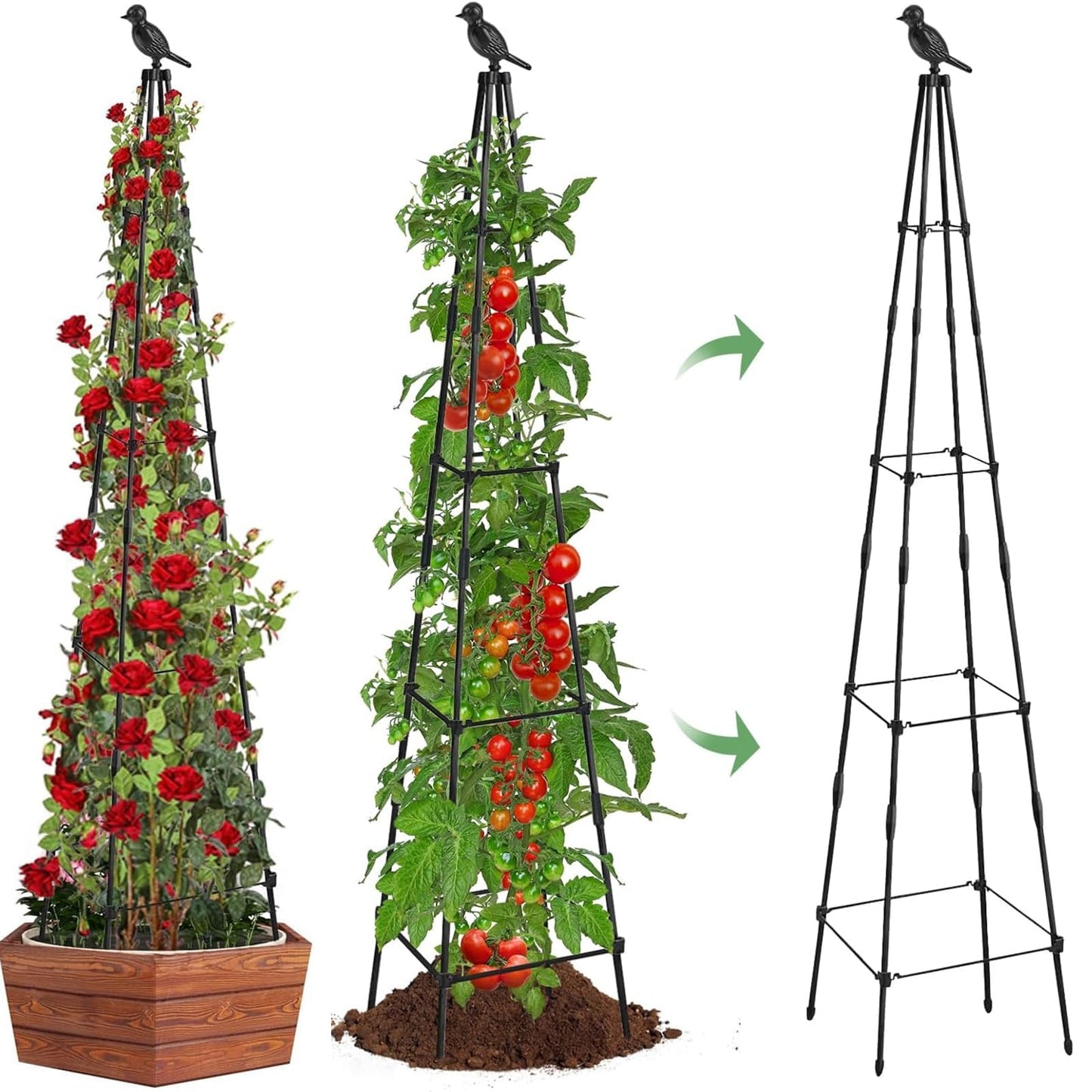 MYMULIKE 2Pack Garden Trellis for Climbing Plants Outdoor Indoor Pot 67'' Cucumber Trellis for Climbing Plant Support for Climbing Vegetables Plants Garden Obelisk Trellis Tomato cage & Climbing Rose