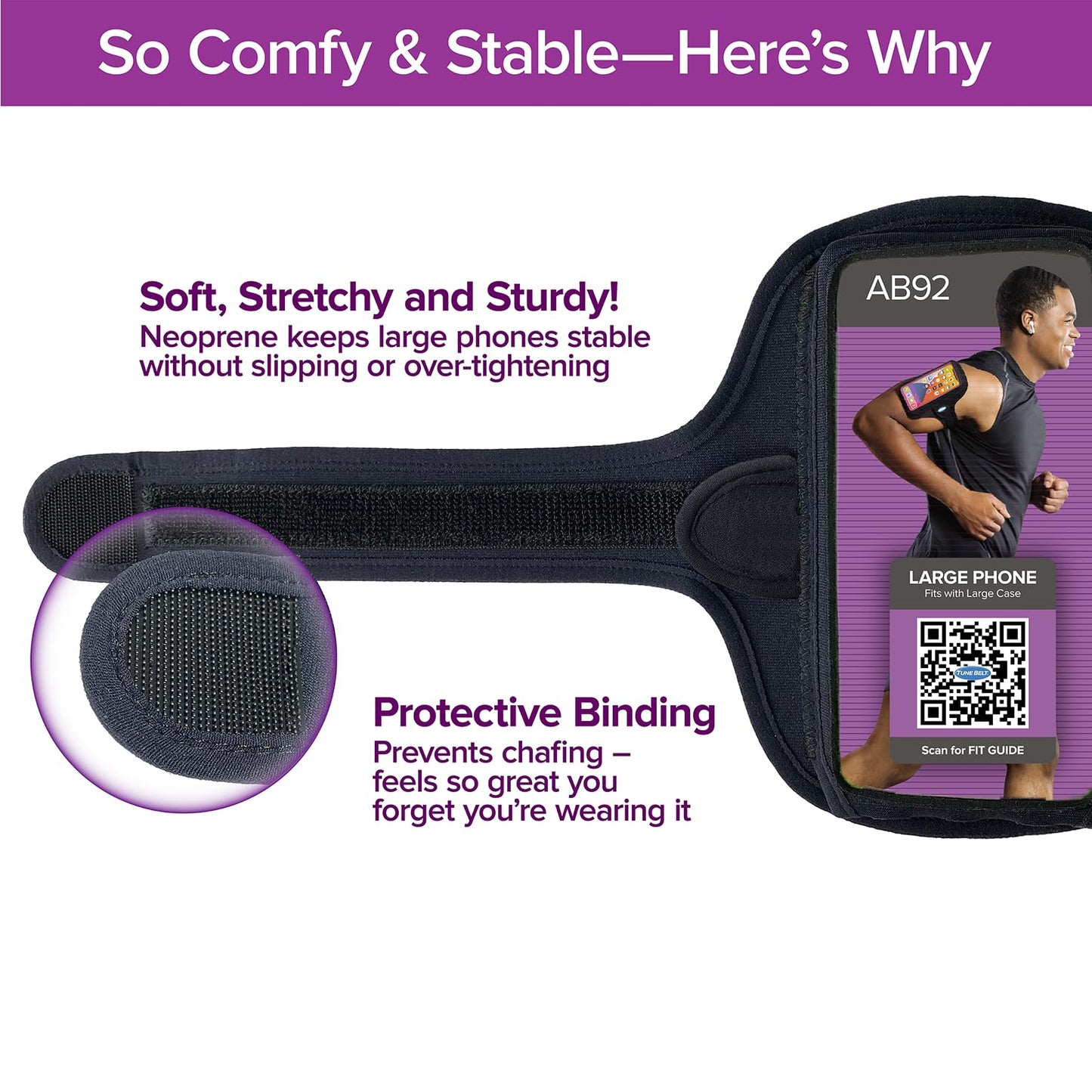 Tune Belt AB92 Cell Phone Armband for Running - Fits iPhone 17/16/15/14/13 Pro Max, Plus, Samsung Galaxy Ultra/Plus/Note and Large Phones with Protective Cases, Sweat-Resistant Exercise Holder (Black)
