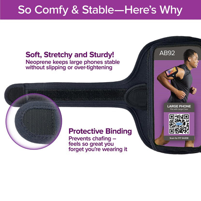 Tune Belt AB92 Cell Phone Armband for Running - Fits iPhone 17/16/15/14/13 Pro Max, Plus, Samsung Galaxy Ultra/Plus/Note and Large Phones with Protective Cases, Sweat-Resistant Exercise Holder (Black)