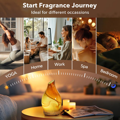 120ML Essential Oil Diffuser, 3D Glass Aromatherapy Diffuser with Auto Shut-Off and 7 Color LED Lights, Ultrasonic Mist Humidifier with 4 Timer for Home Office Bedroom (3D Fireworks)