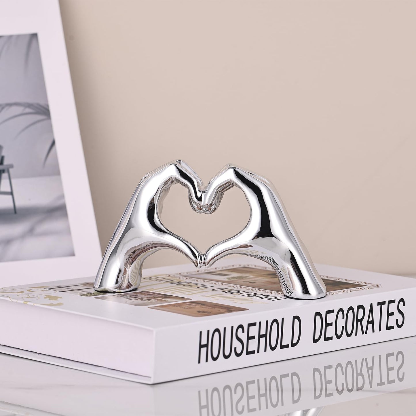 DOVDOV Silver Heart Hand Decorative Sculpture, Room Home Decor Aesthetics for Office, Living Room, Coffee Table, Dining Table, Center Entrance, entryway, TV Stand, Tabletop Decorations.