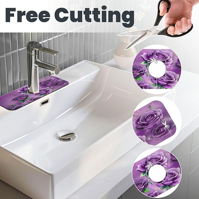 Purple Roses Kitchen sink faucet pad, strong water absorption, anti slip