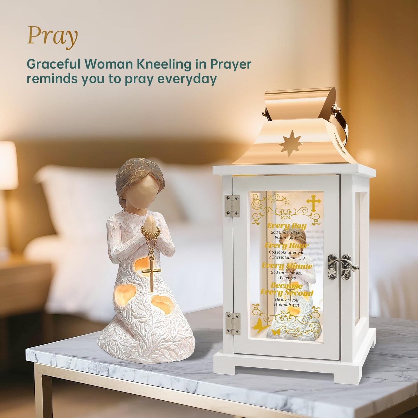 Christian Gifts for Women Faith, Inspirational Gift, Prayer of Peace Figurine Lantern, Religious Gifts for Female Men, Spiritual Gift