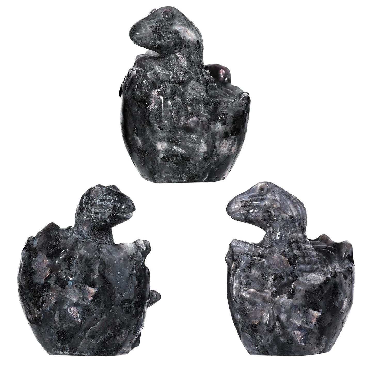 Rockcloud Handmade Healing Crystal Black Labradorite Dinosaur Egg Statue Meditation Stone Animals Sculpture for Home Decoration