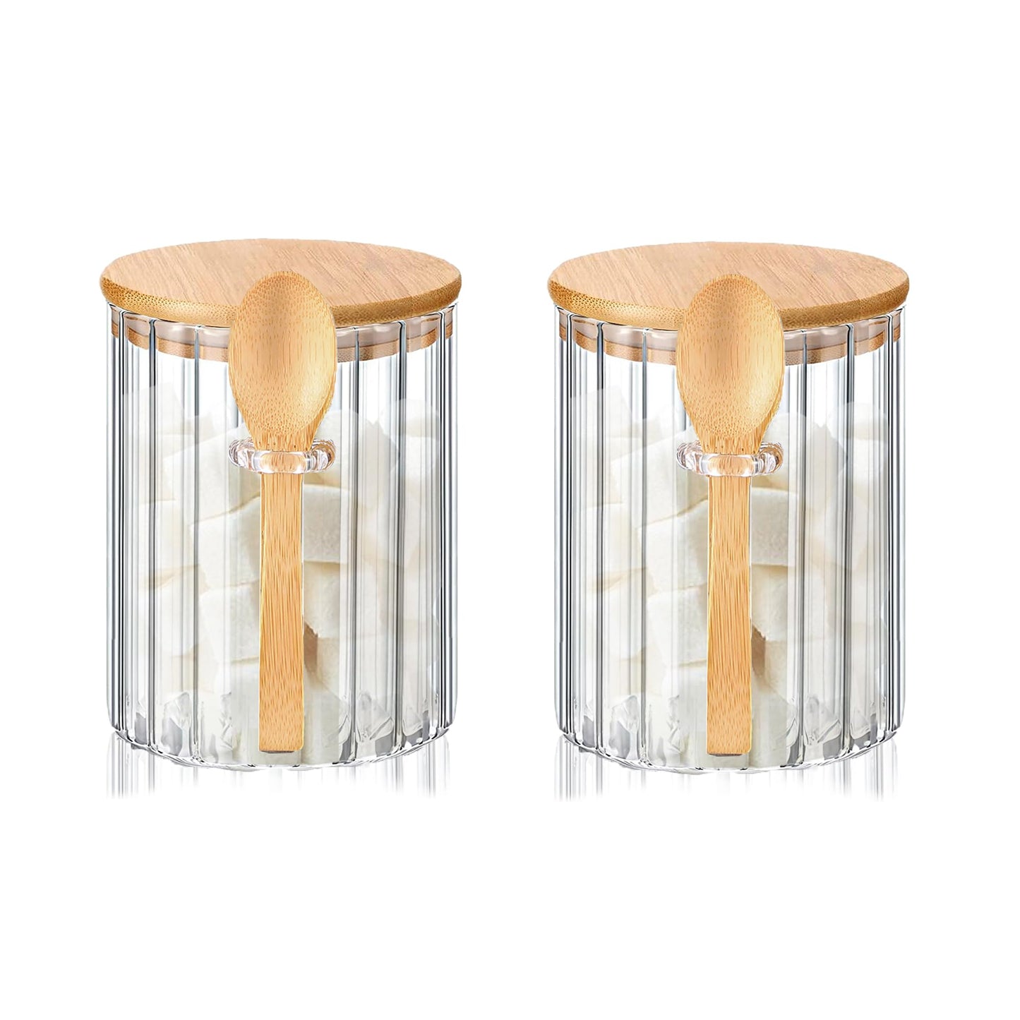 Glass Jar Sugar Container with Bamboo Spoons Lids 16 oz Sugar Bowl Coffee Bar Food Storage Jar Cereal Nuts Salts Coffee Tea Flour Sugar Container Spice（2Pack）