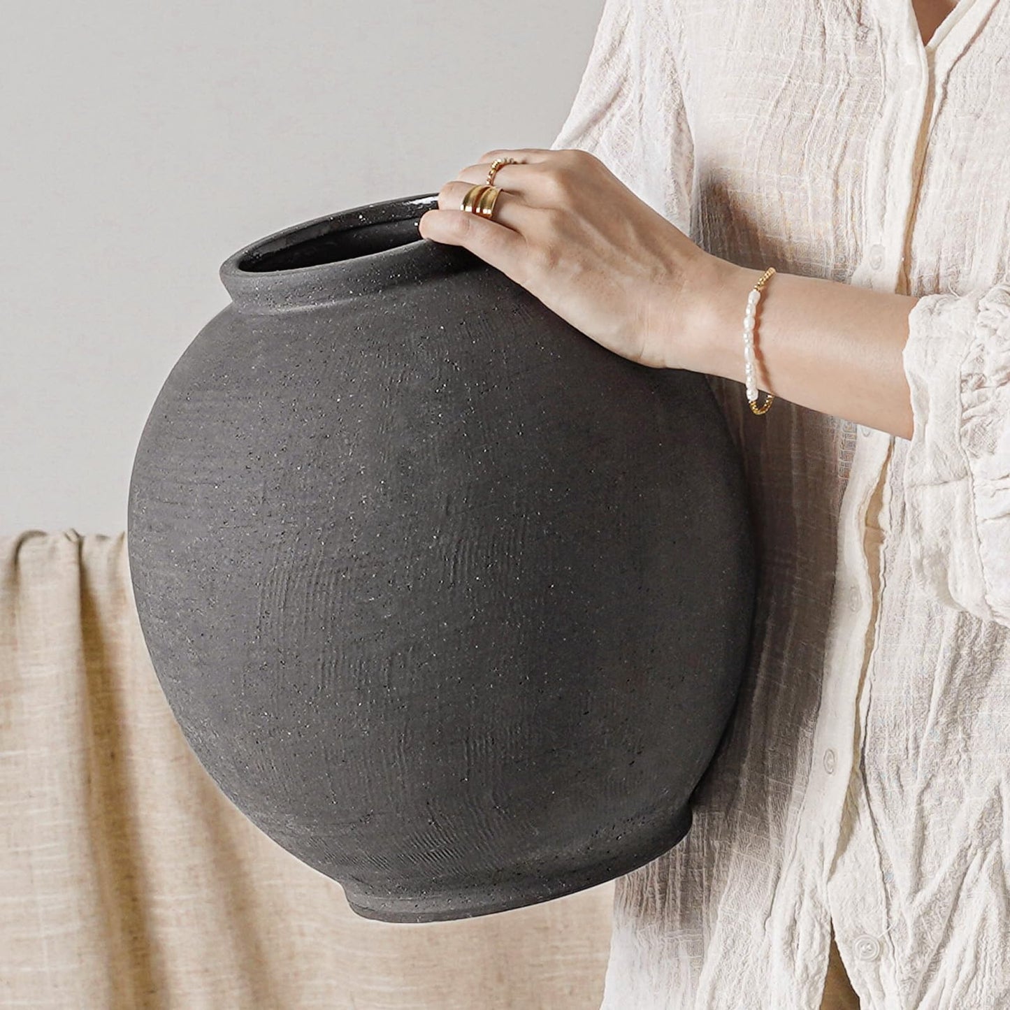 Ceramic Rustic Vase, 10.8 Inch Farmhouse Minimalist Tall Flower Vase for Table, Living Room, Home Decor, Bathroom, Holiday, Wedding, Set of 1,Sandstone Dark Grey