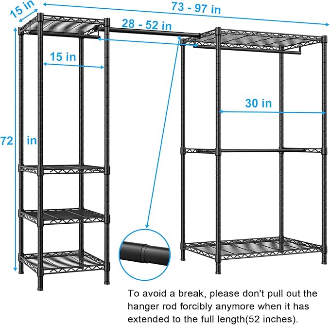 Ulif E10 Clothes Rack（With Stretchable Hanger Rod）Freestanding Clothing Racks