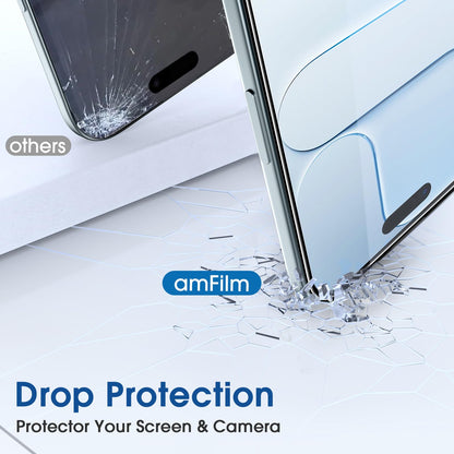 amFilm Easiest Installation OneTouch for iPhone 15 Pro Max Screen Protector [6.7 Inch] Tempered Glass + Camera Lens Protector, Auto-Alignment Tech, Bubble Free, Case Friendly, Anti-Scratch [2+2 Pack]