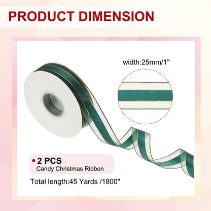 PATIKIL 100 Yards x 1" Organza Chiffon Gold Edge Ribbon, Gold and Green Candy Satin Striped Sheer Craft Ribbons for Bows Making, Gift Wrapping, Wreath, Birthday Wedding Decoration