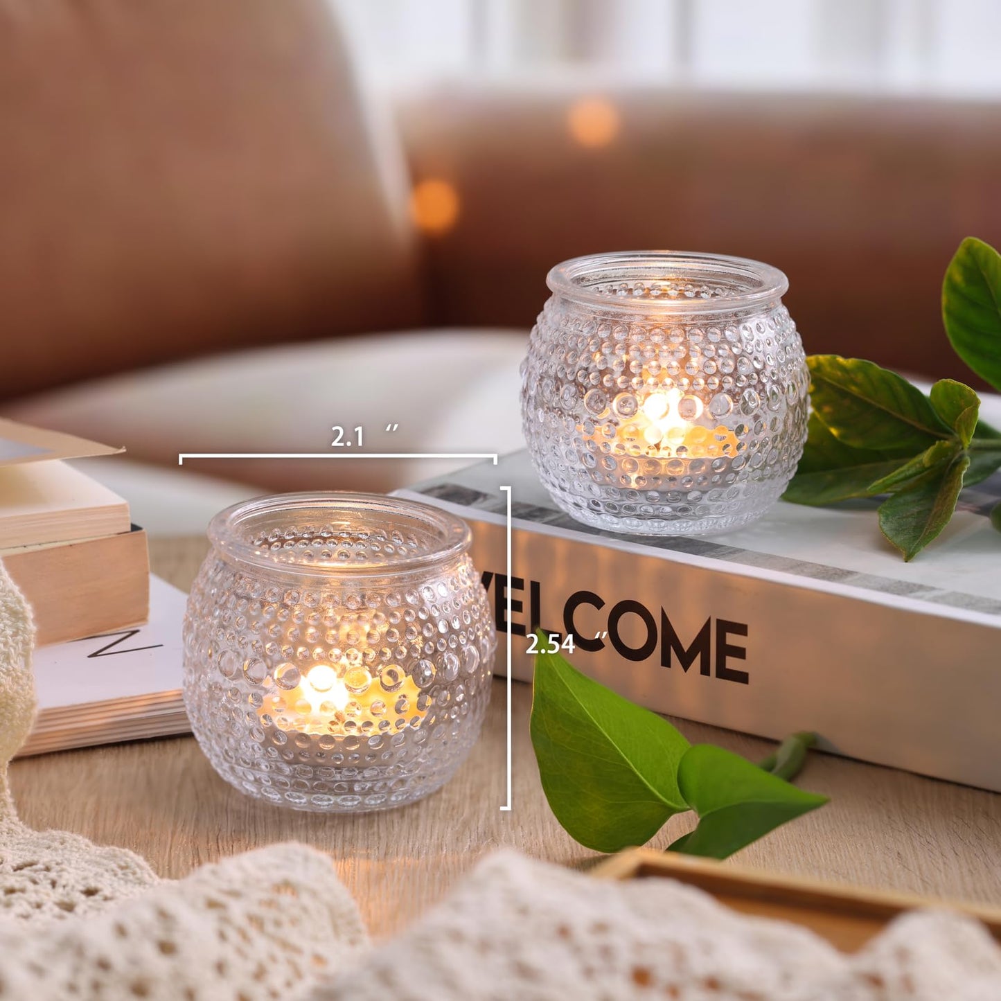 32 Pcs Clear Votive Candle Holders, Round Votive Candle Holders with Polka Dot Embossed for Table Centerpiece, Tealight Candle Holder for Weddings, Home Decor, Baby Shower, Special Occasions