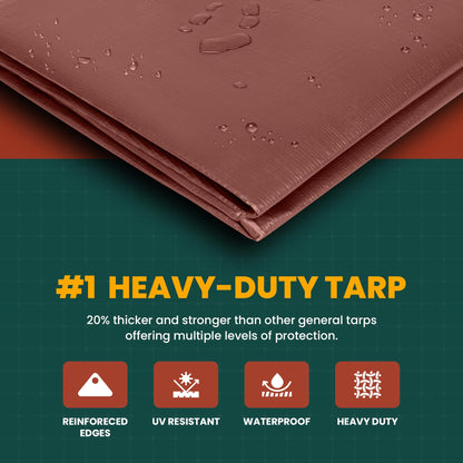 Large Waterproof Tarp - Heavy Duty 10 Mil Thick Poly Tarpaulin Ideal for Canopy Tents, Boats, RV or Pool Covers - Multipurpose Protective Tarps with Grommets for Indoor and Outdoor Use | 25' x 45'