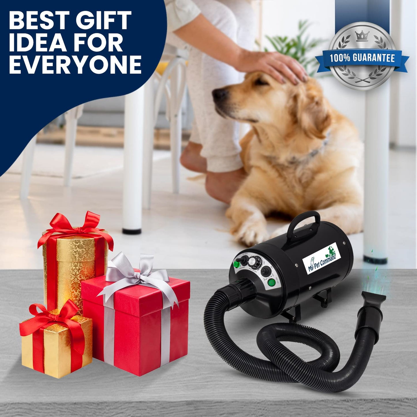 My Pet Command 220V Professional Dog Hair Dryer Blaster 500W-2800W 4HP Hot and Cold Adjustable stepless Airflow Pet Grooming High Velocity Air Blower blaster Drying Deshedding extra Dog Grooming Brush