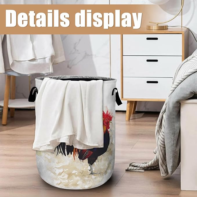 Vintage Rooster Laundry Basket, Farm Chicken Laundry Hamper Tote Bag Dirty