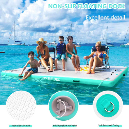 Inflatable Floating Dock, 6/8/10ft Swim Platform Floating Dock for Lakes, Non-Slip Air Dock Platform for Adults, Air Dock Platform with Detachable Ladder&Portable Carrying Bag, for Pool Beach Ocean