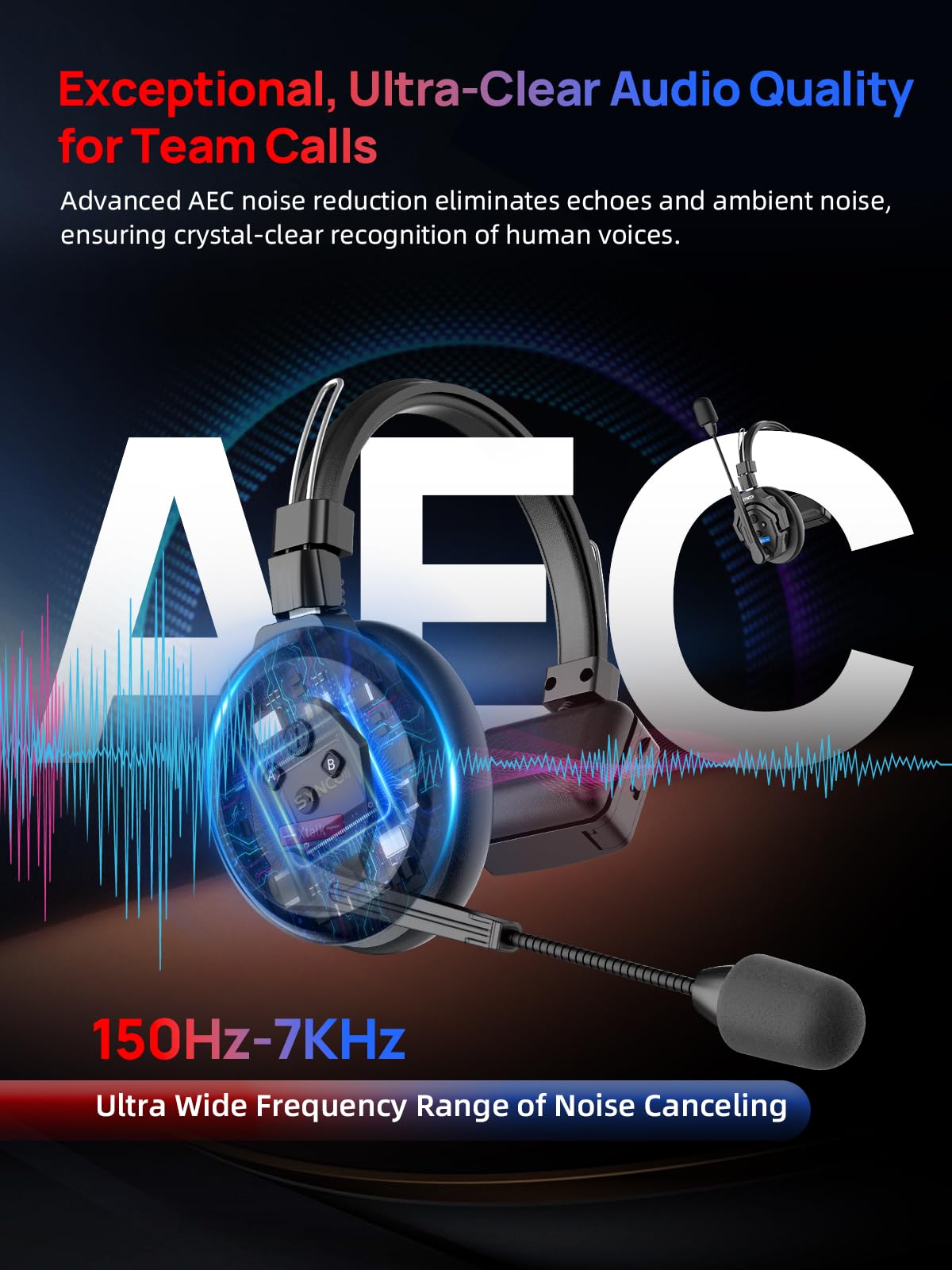 SYNCO XTALK X5 Wireless Intercom Headset System, 2.4GHz Full Duplex Group Talk Coms with 24H 350M/1148FT Real-time Monitoring, Single-Ear-Headsets-for-Communication