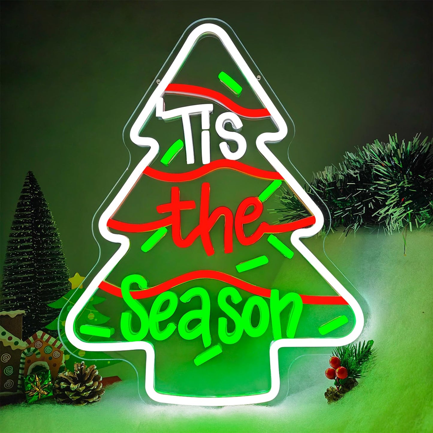 Christmas Tree Cake Neon Sign Christmas Neon Sign for Wall Decor Tis The Season Led Sign Xmas Tree Cakes Neon Light Up Signs for Holiday Door Window Bedroom Party Home Xmas Gift Winter Bar Porch