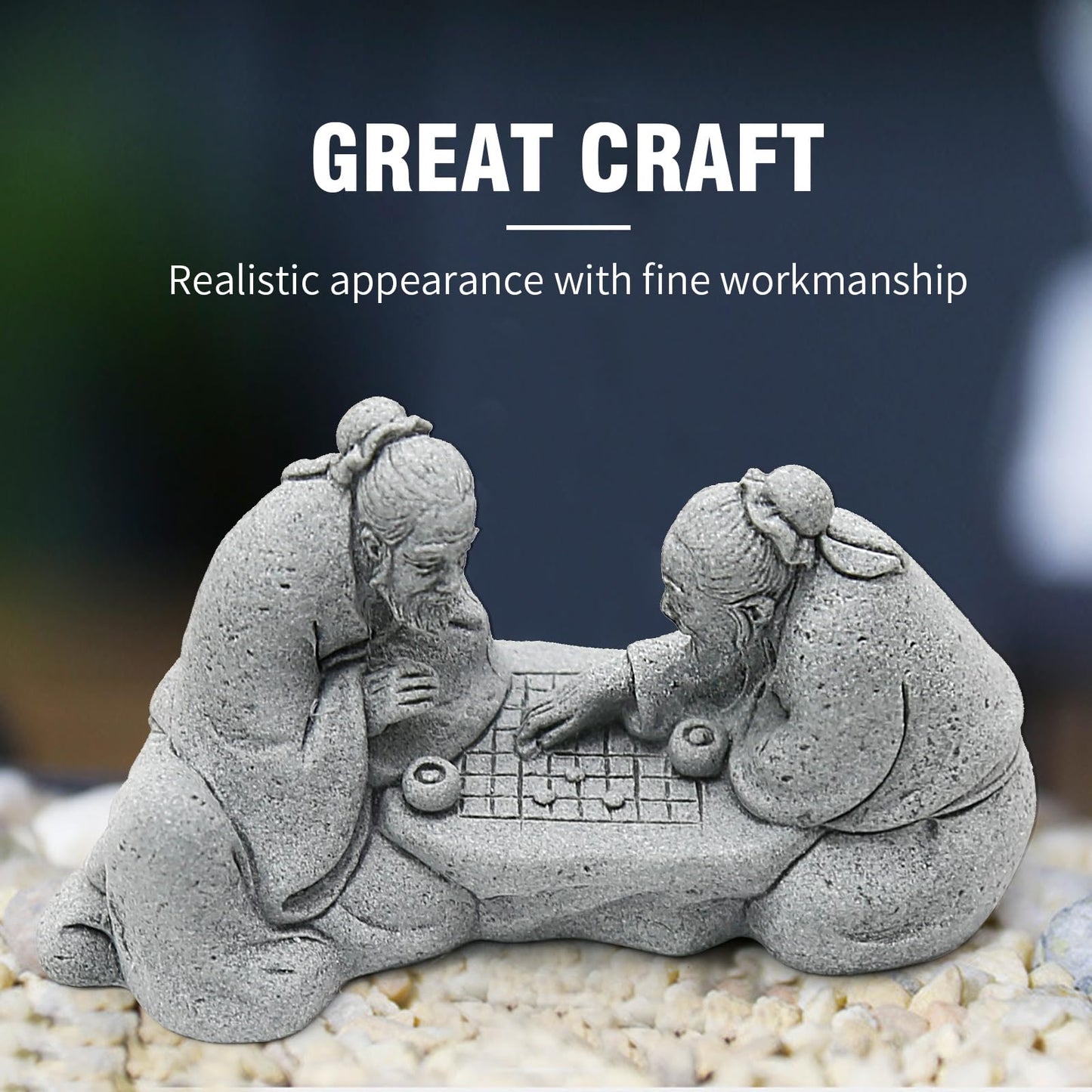 Hoypeyfiy 3Pcs Playing Chess Old Man Statue,Garden Figurines Set,Zen Garden Accessories,Outdoor Decor Sandstone for Bonsai,Micro Landscape Decoration,Garden,Patio,Yard,Lawn,Backyard