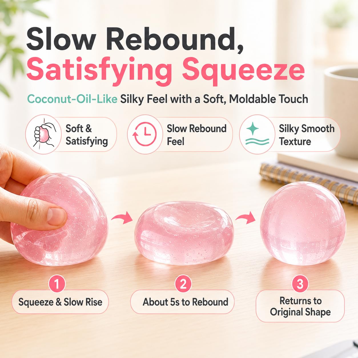 2PCS Coconut Oil Squishy Stress Ball, Super Soft Slow Rising Fidget Toy, Stretchy Clear Jelly Squeeze Ball, Satisfying Squeeze for Stress Relief