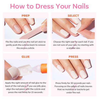 modelones Pink Short Press on Nails, Fall Halloween Oval Fake Nails Kit Press Ons with Nail Glue, Adhesive Tabs, Nail File, Prep Pad, Manicure Stick, 32Pcs 16 Sizes