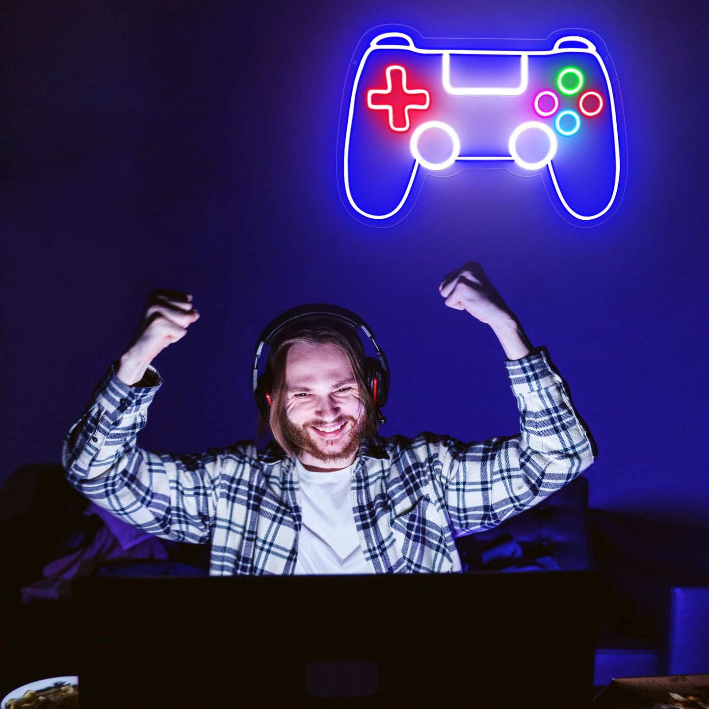 Gamepad Neon Sign - Dimmable USB Powered LED Light for Game Room/Teen Boy Bedroom Decor, Birthday Christmas Gift for Gamers