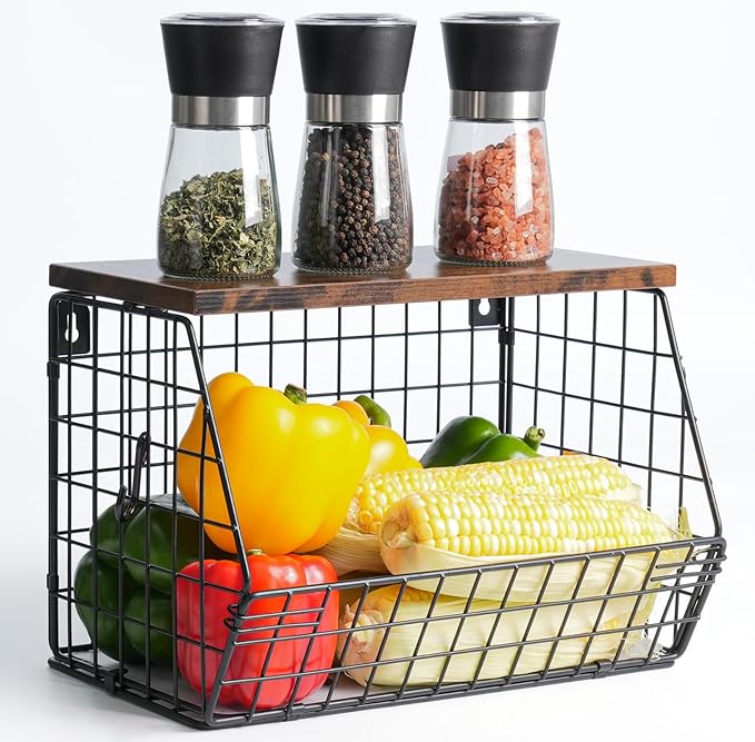 Fruit Bowl for Kitchen Counter Stackable Wall Mounted Hanging Basket Wire Basket