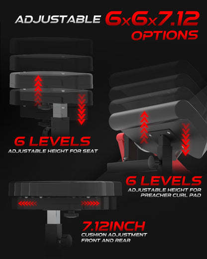 HVO Bicep Tricep Curl Machine: Plate Loaded Preacher Bicep Curl and Tricep Extension Machine Arm Exercise Equipment for Home Gym Workout Station Red