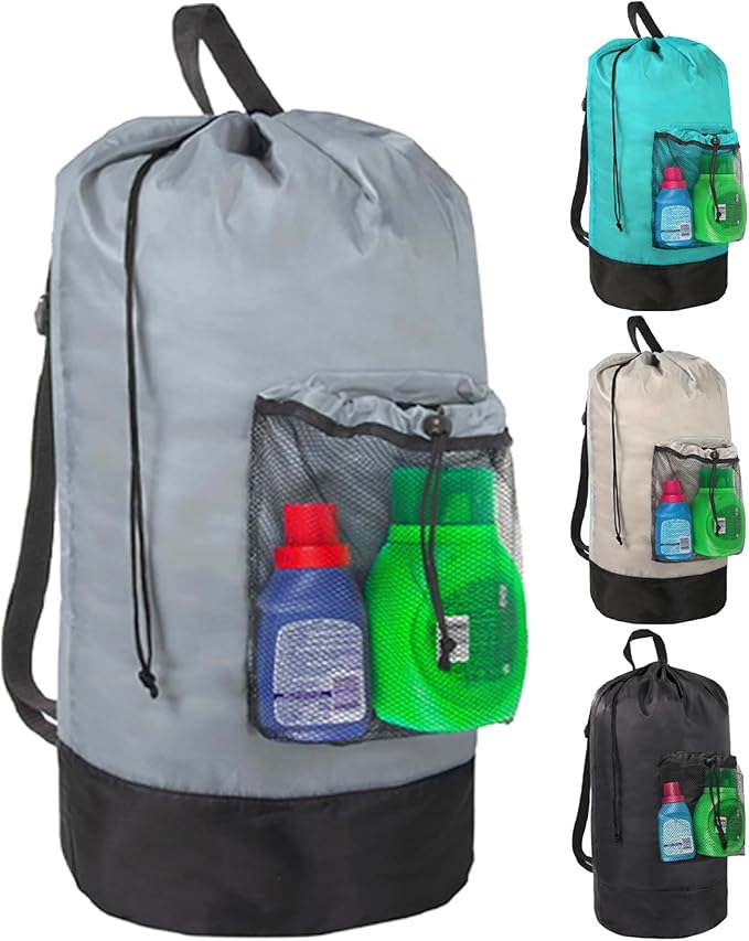 Laundry Bag Backpack with Shoulder Straps and Mesh Pocket Laundry Backpack