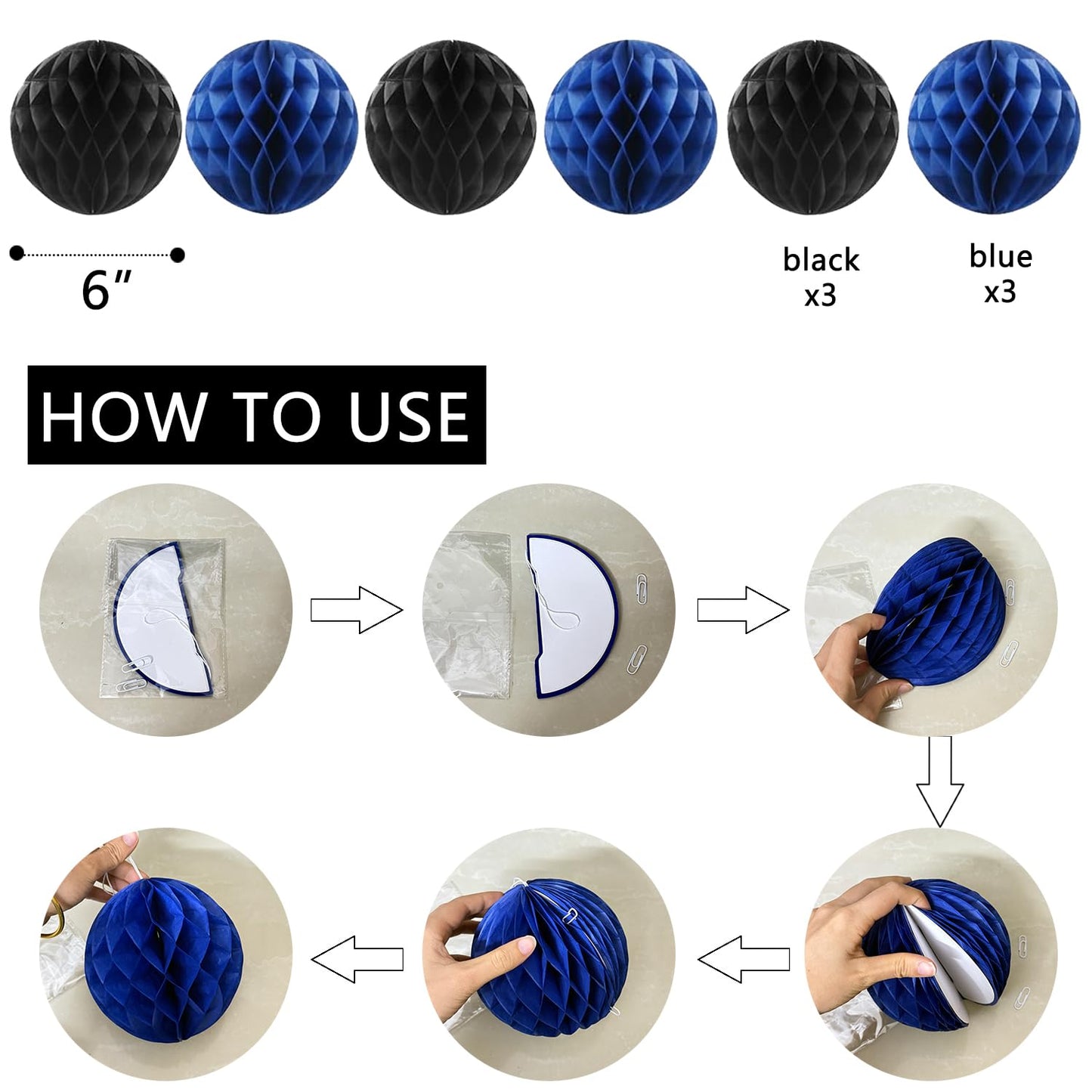 Black Blue Birthday Decorations, Black & Blue Happy Birthday Banner Honeycomb Balls Circle Garland Triangle Banner Stars Hanging Swirl Decoration Kit for HBD‌ Party Decorations
