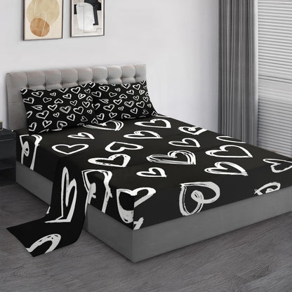Pamnest Twin Size Bed Sheet Sets, Love Cute Soft Microfiber 3 Pcs Bedding Sets for Kids and Adults Bedroom Bed Decor, Heart White Flat, Fitted Sheet and Pillowcases