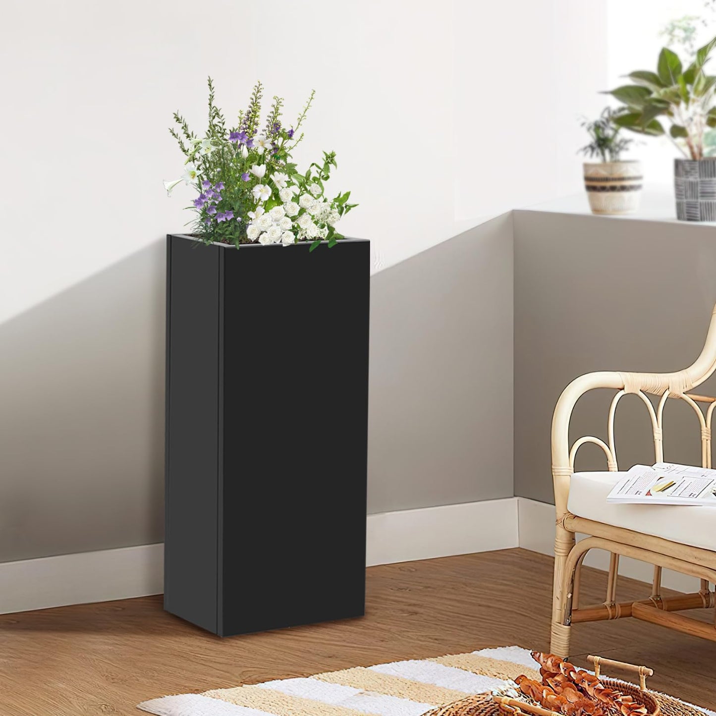 Tall Metal Planter with Removable Inner Shelf, Steel Raised Garden Bed in Black, Heavy Duty Freestanding Flower Box for Indoor Outdoor, Large Plant Container for Patio Balcony, 30 Inch Tall
