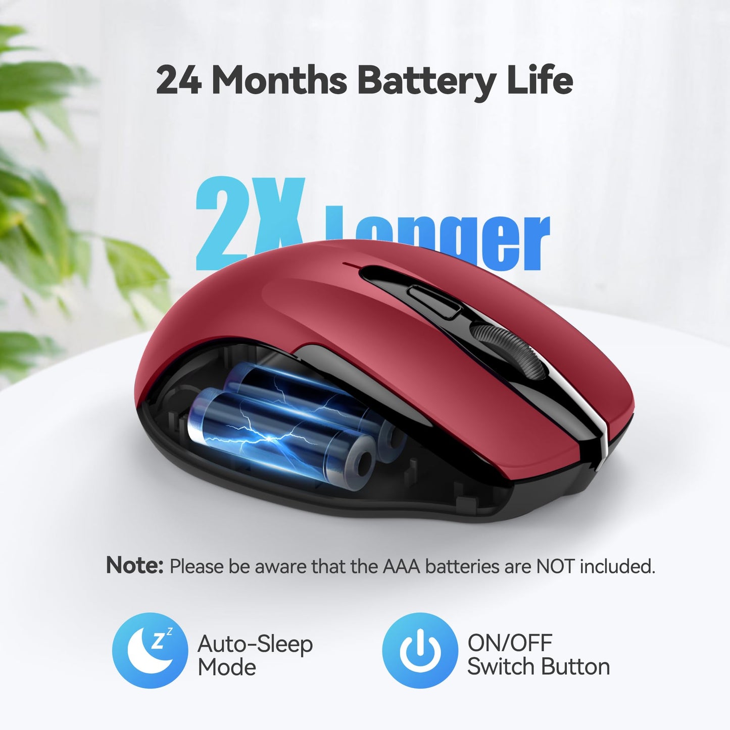 TECKNET Wireless Mouse, 2.4G Ergonomic Optical Mouse, Computer Mouse for Laptop, PC, Computer, Chromebook, Notebook, 6 Buttons, 24 Months Battery Life, 2600 DPI, 5 Adjustment Levels