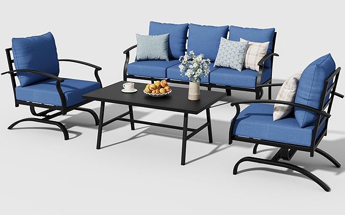 ALAULM 4 Piece Patio Furniture Set, Outdoor Metal Patio Furniture